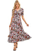 Reversible Two Way Wear Leopard Floral Print V Neck A Line Slit Midi Dress